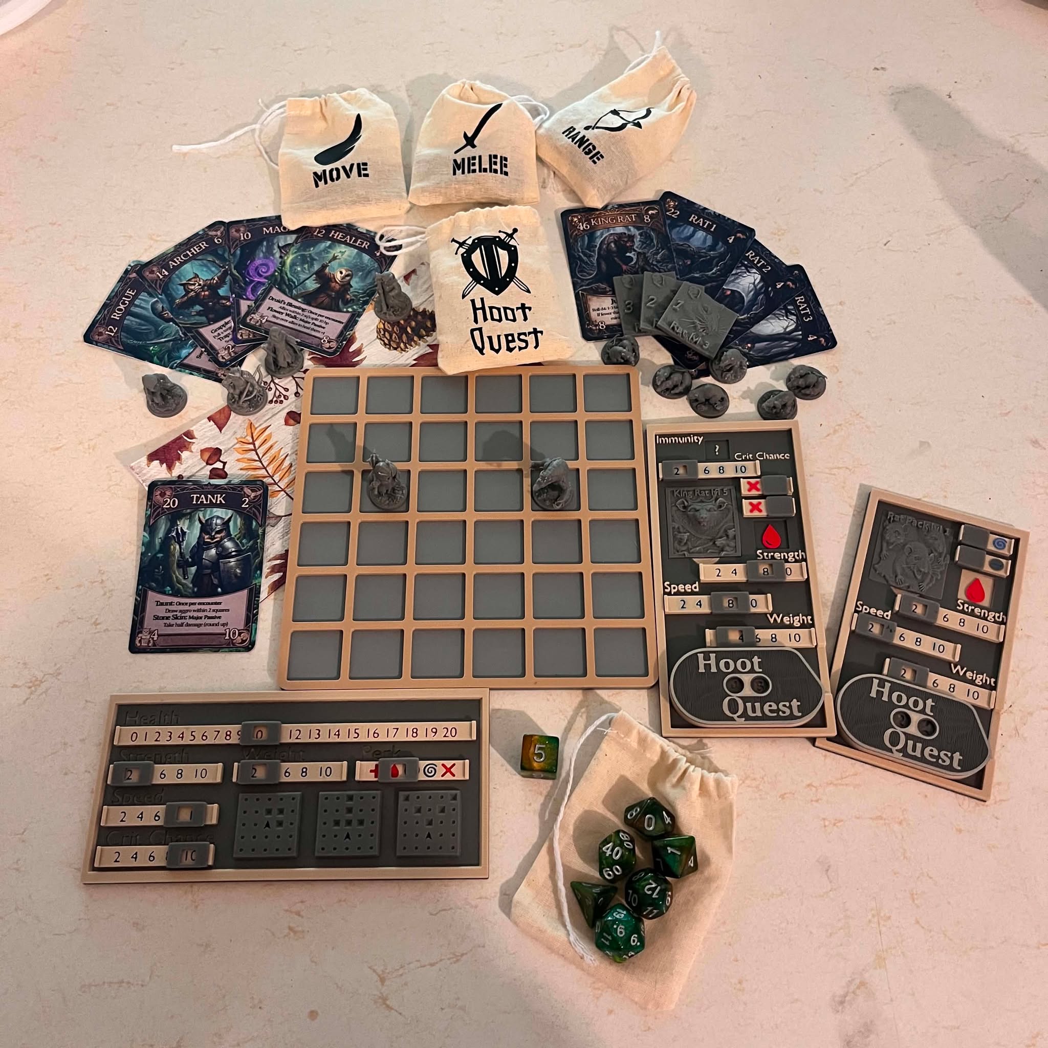 HootQuest game cards and board setup